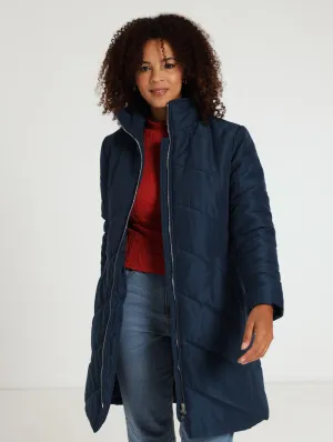 Chevron Longer Length Puffer Jacket - Navy