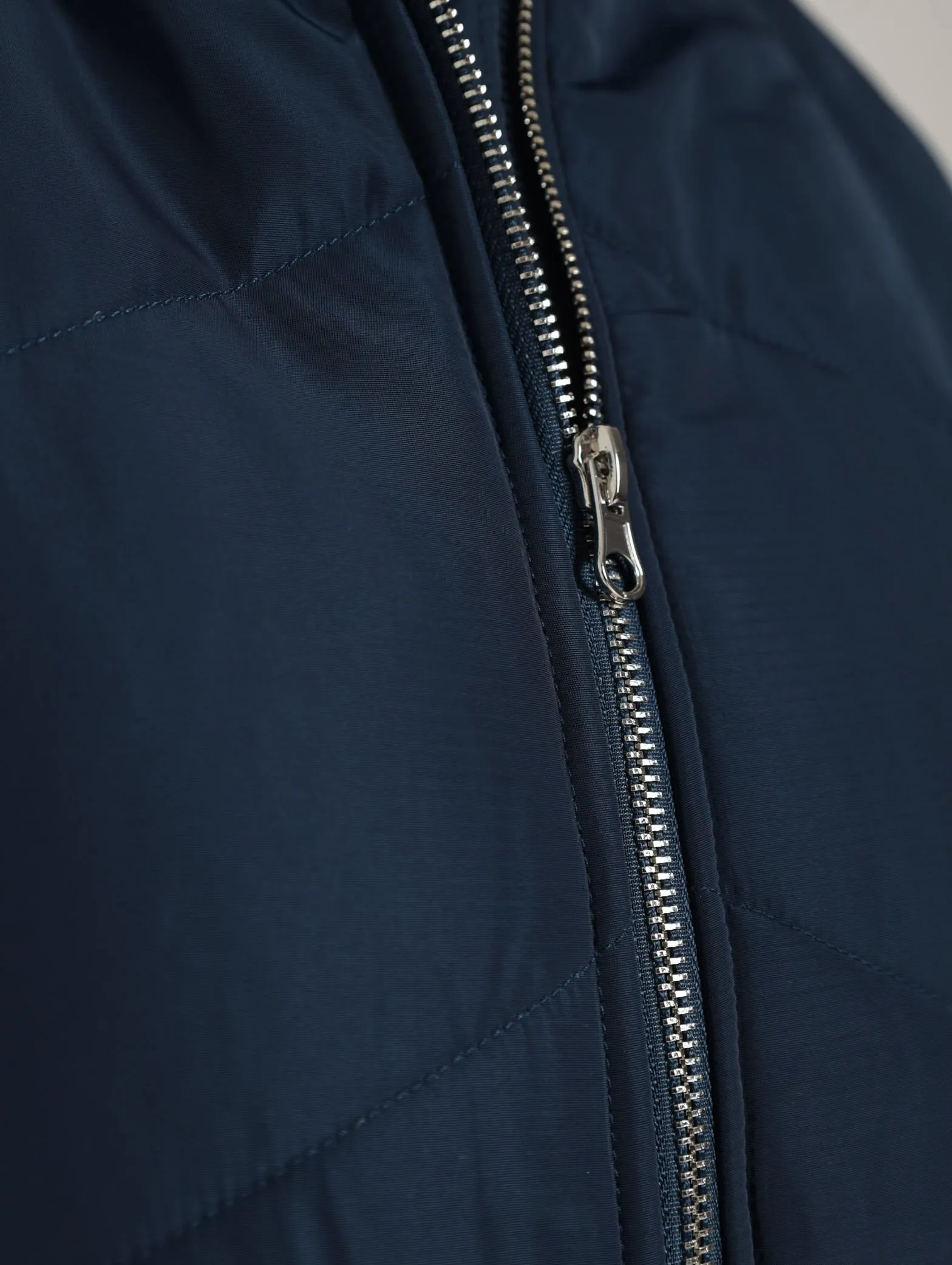 Chevron Longer Length Puffer Jacket - Navy