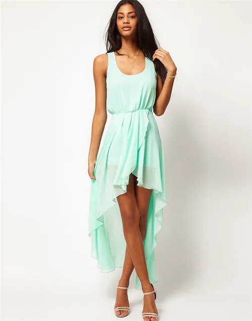 Chiffon Women Dress Irregular Dresses Plus Size Fashion Black Dovetail Mixi Dress Round Neck Vest Beach Long Dress