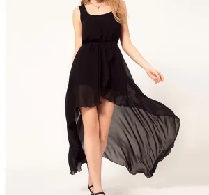 Chiffon Women Dress Irregular Dresses Plus Size Fashion Black Dovetail Mixi Dress Round Neck Vest Beach Long Dress