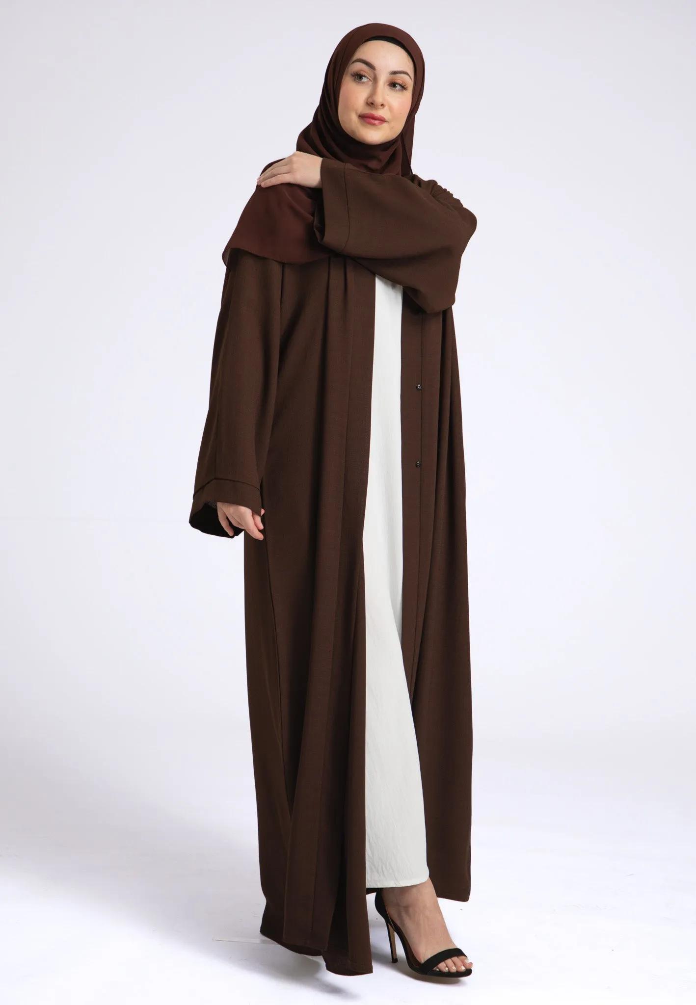 Chocolate Brown Linen Open Abaya