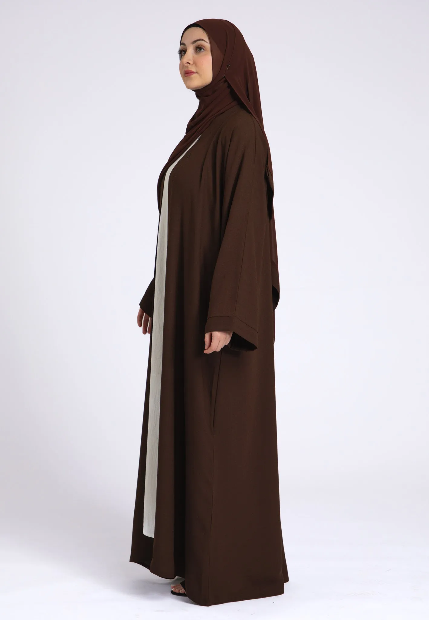 Chocolate Brown Linen Open Abaya