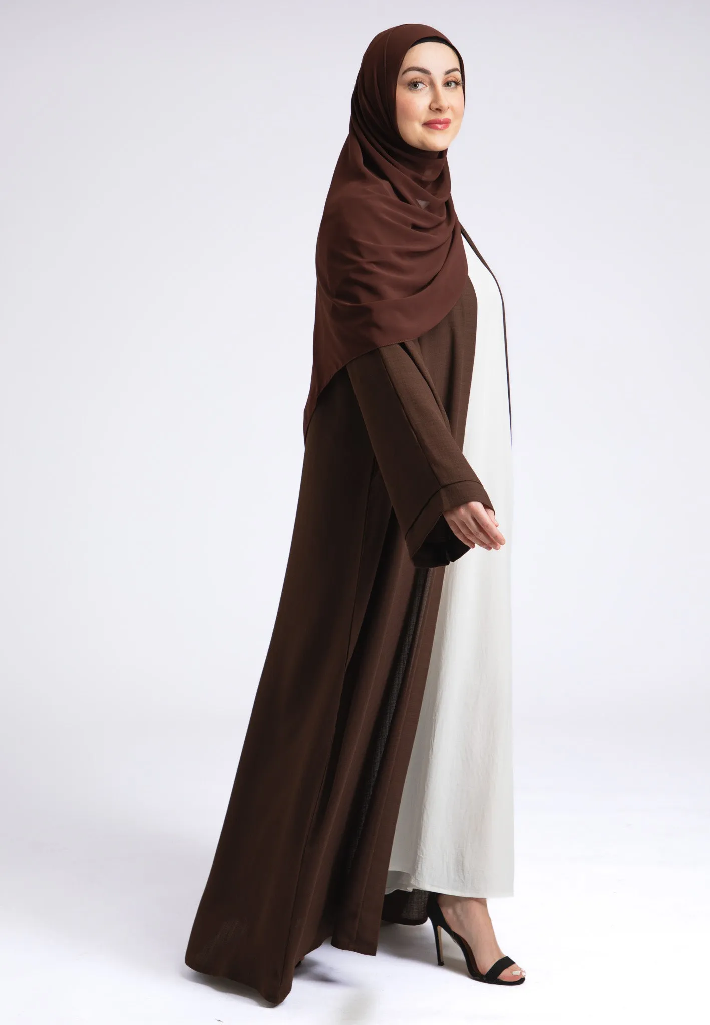 Chocolate Brown Linen Open Abaya