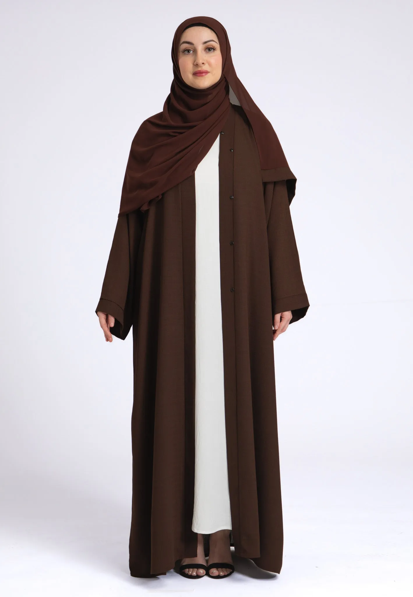 Chocolate Brown Linen Open Abaya