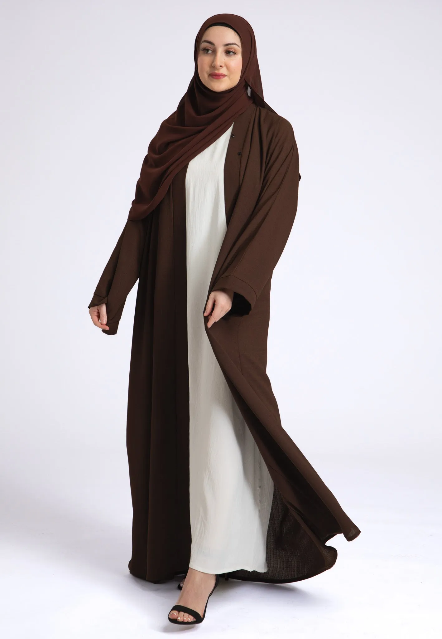 Chocolate Brown Linen Open Abaya