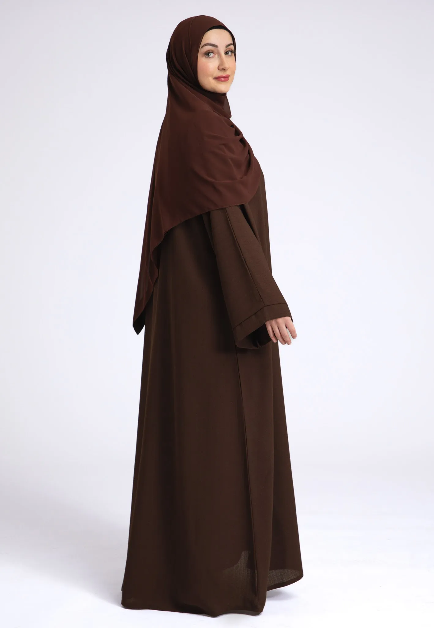 Chocolate Brown Linen Open Abaya