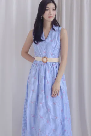 Christabel Ribbon Embro Stripes Dress In Blue