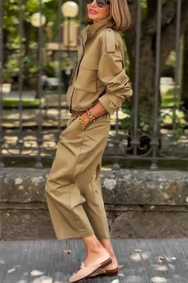 Classic Charm Strap Details Pocketed Cargo Style Zipper Loose Jacket
