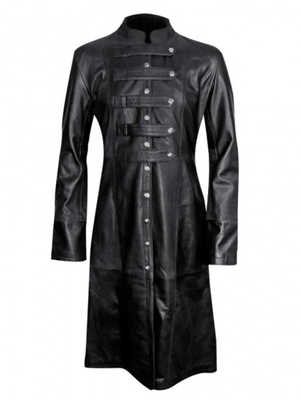 Classic Long Buttoned Leather Coat for Men