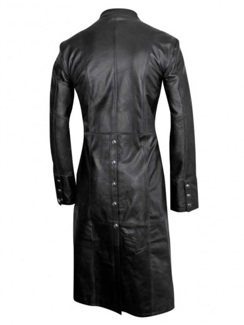 Classic Long Buttoned Leather Coat for Men
