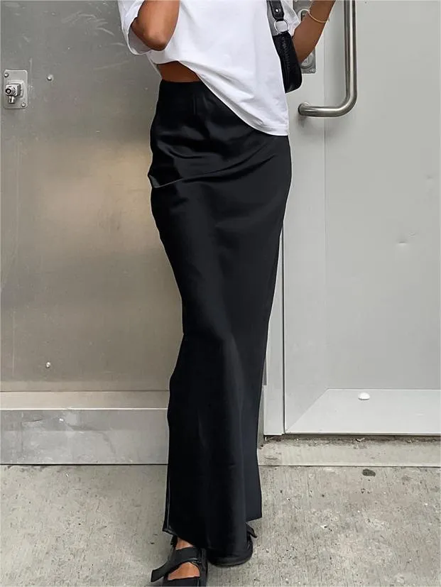 Classic Solid Color Satin Maxi Skirt