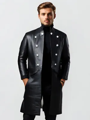 Classy Military Style Leather Coat for Men