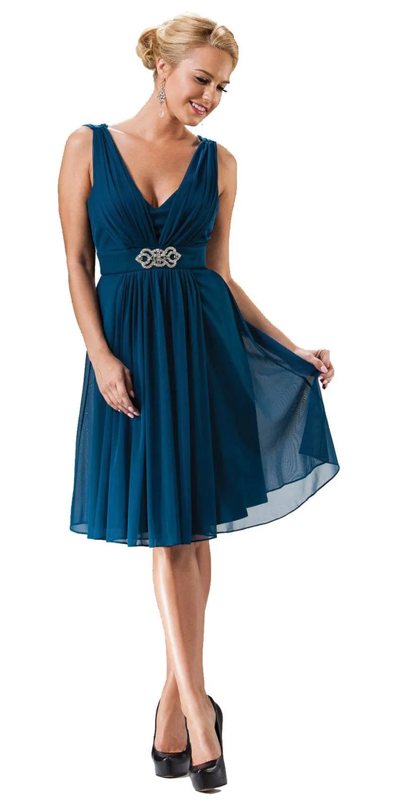 CLEARANCE - Cinderella Divine 3915 Chiffon Dress Knee Length (Size XL)