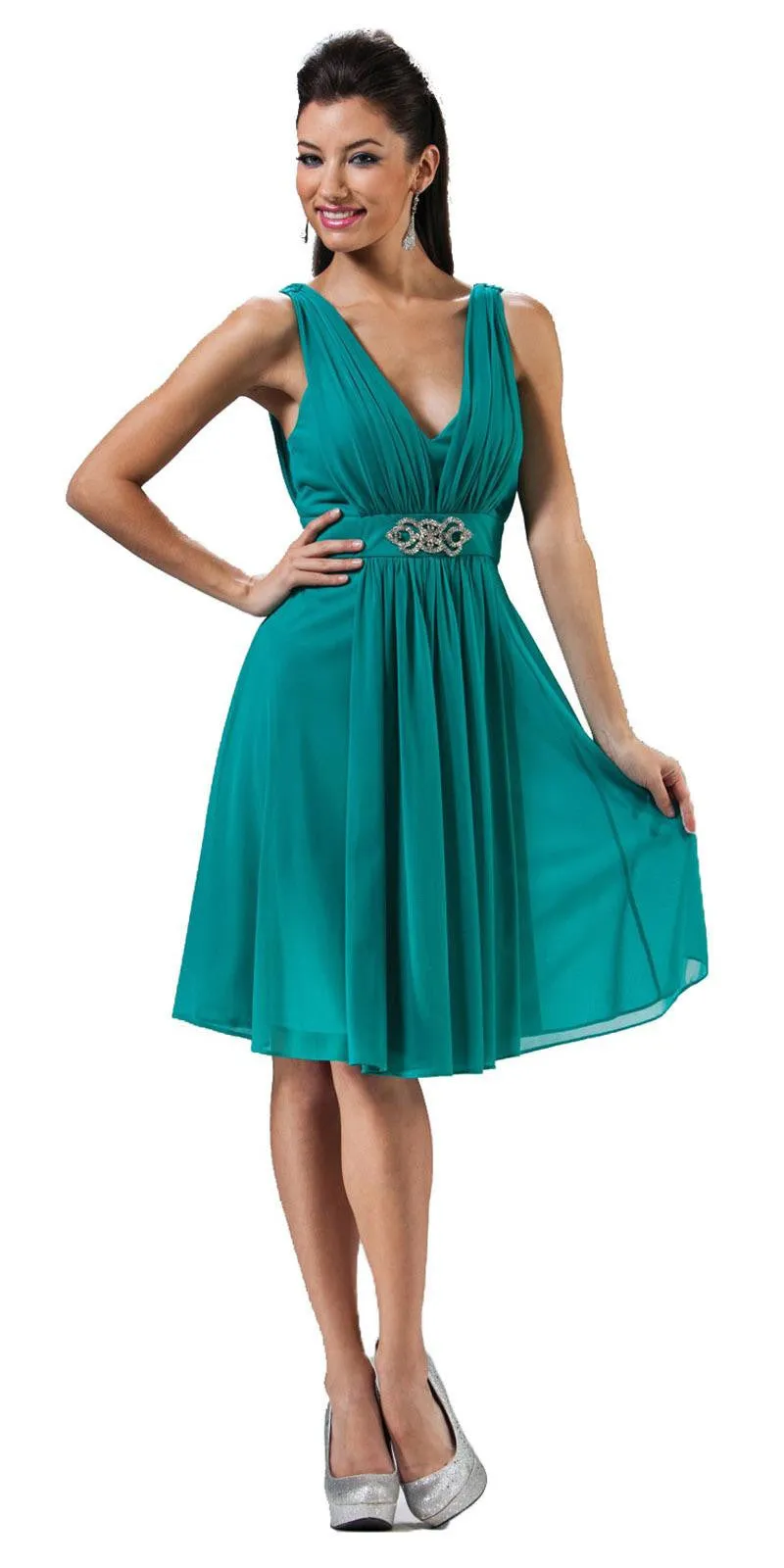 CLEARANCE - Cinderella Divine 3915 Chiffon Dress Knee Length (Size XL)