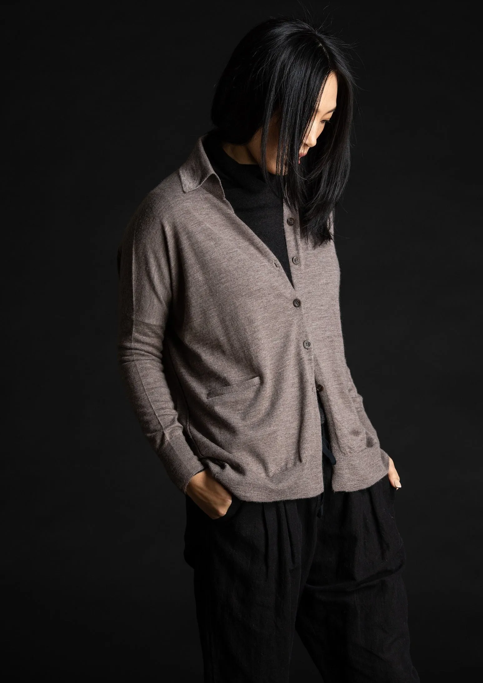 Collared Cardigan, Driftwood