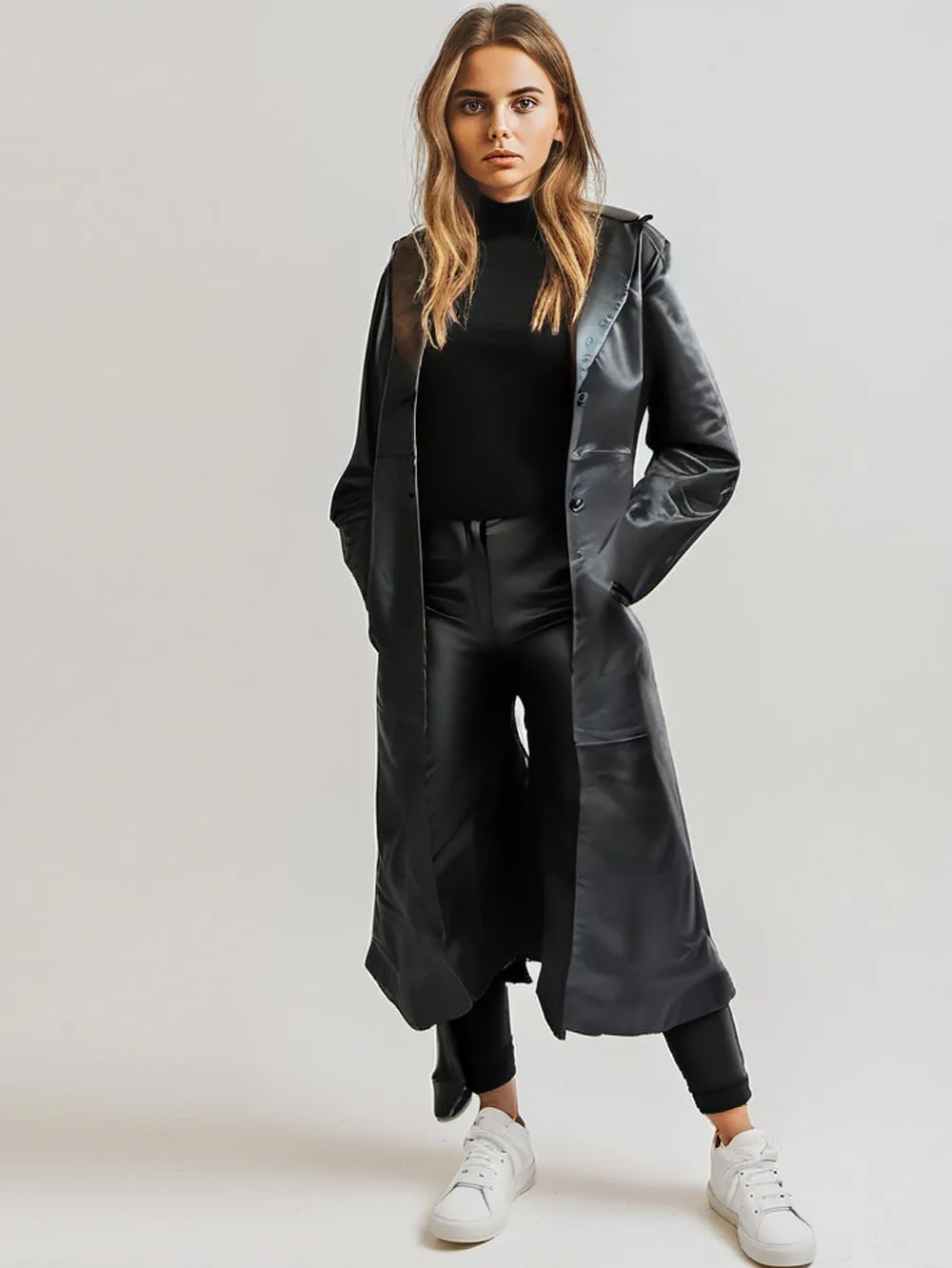 Contemporary Luxe Leather Trench Coat for Women