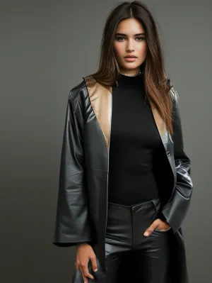 Contemporary Luxe Leather Trench Coat for Women