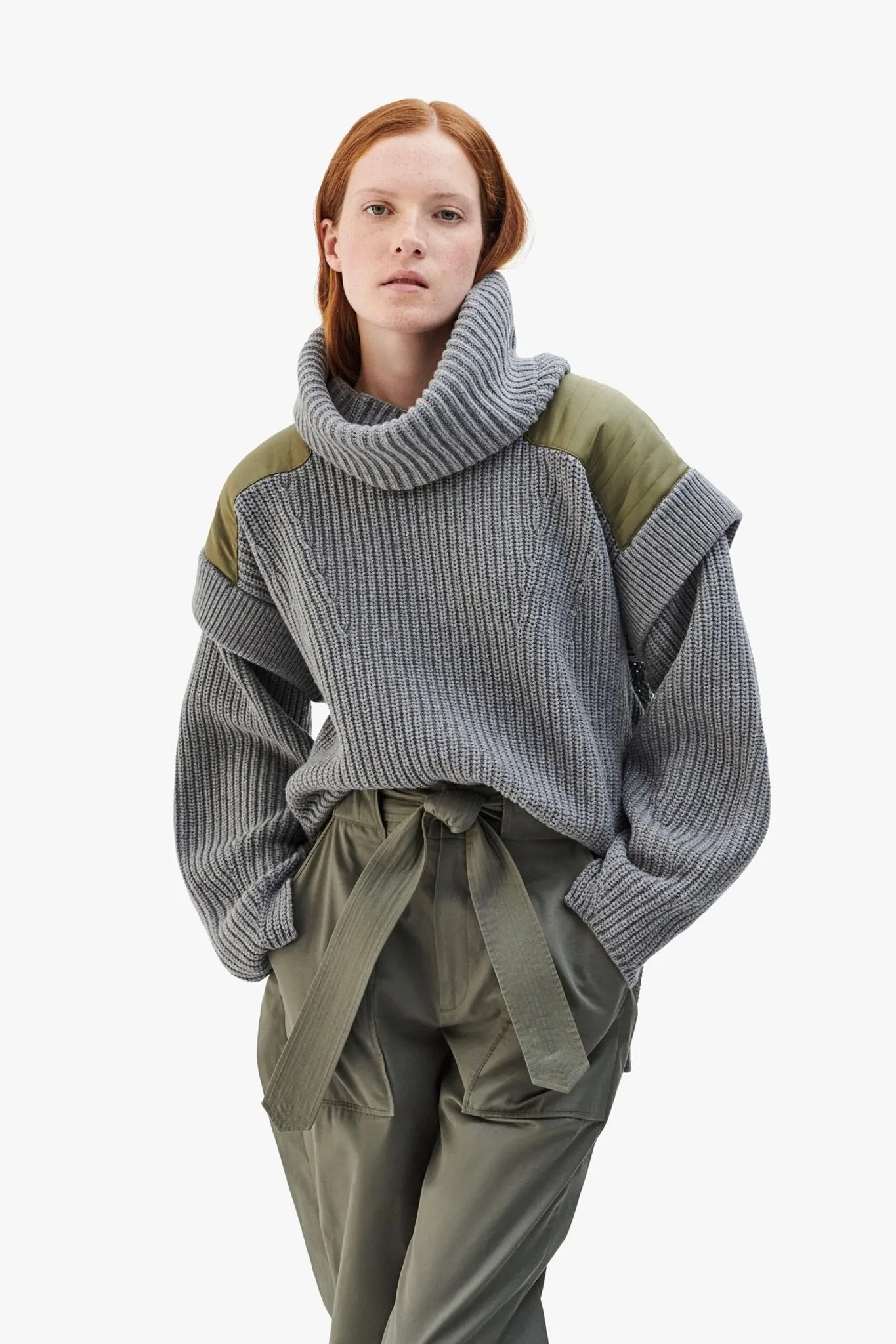 Convertible Rib Crew Jumper - Heather Grey