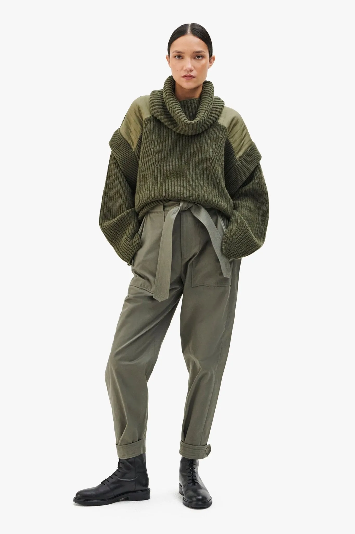 Convertible Rib Crew Jumper - Olive Green