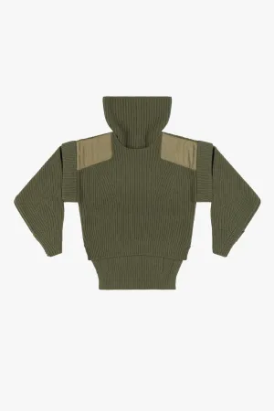 Convertible Rib Crew Jumper - Olive Green