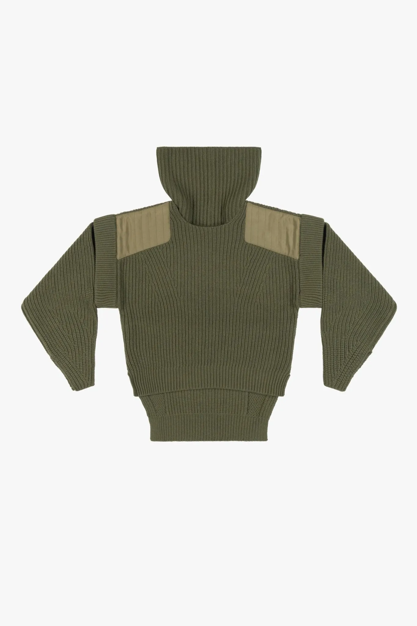 Convertible Rib Crew Jumper - Olive Green