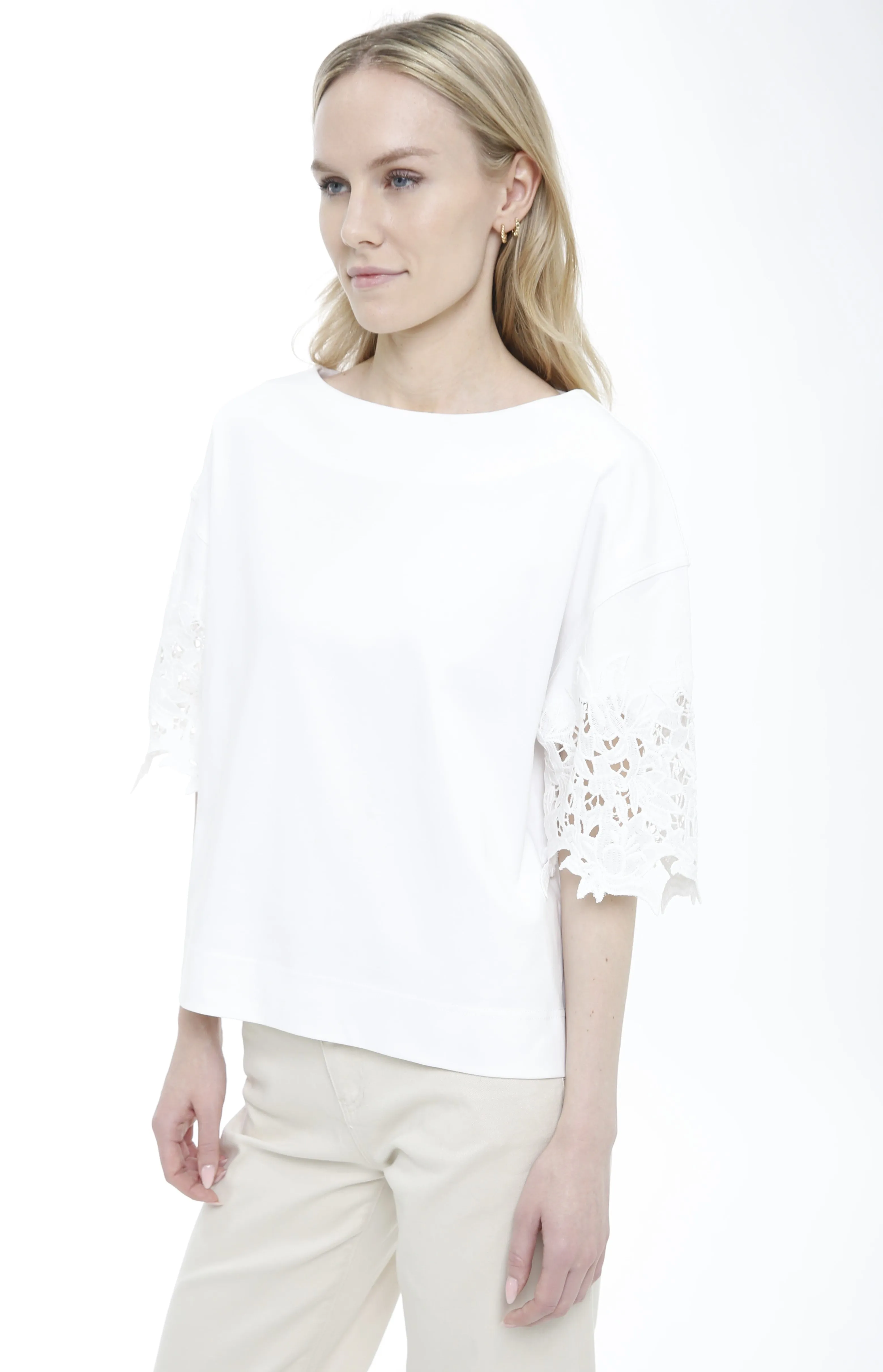 Cotton Interlock Boat Neck with Lace Sleeve
