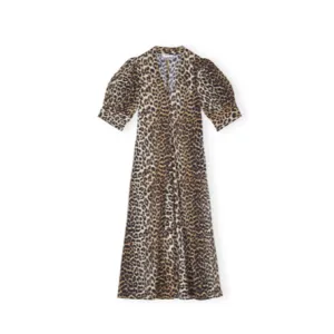 COTTON POPLIN V-NECK MAXI DRESS | LEOPARD