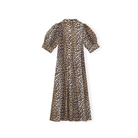 COTTON POPLIN V-NECK MAXI DRESS | LEOPARD