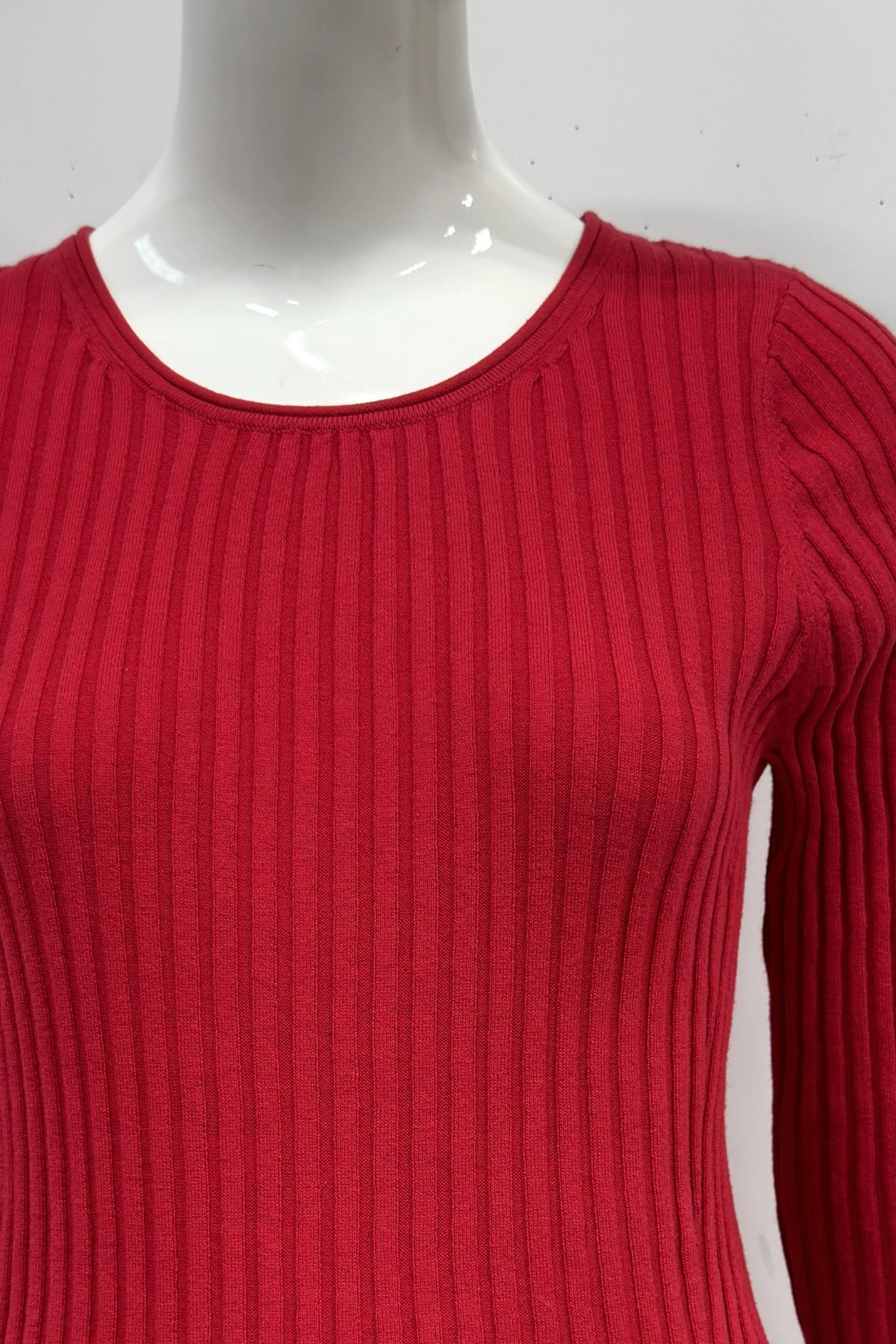 Cotton/Cashmere Blend Long Sleeve Rib Crew Neck Pullover