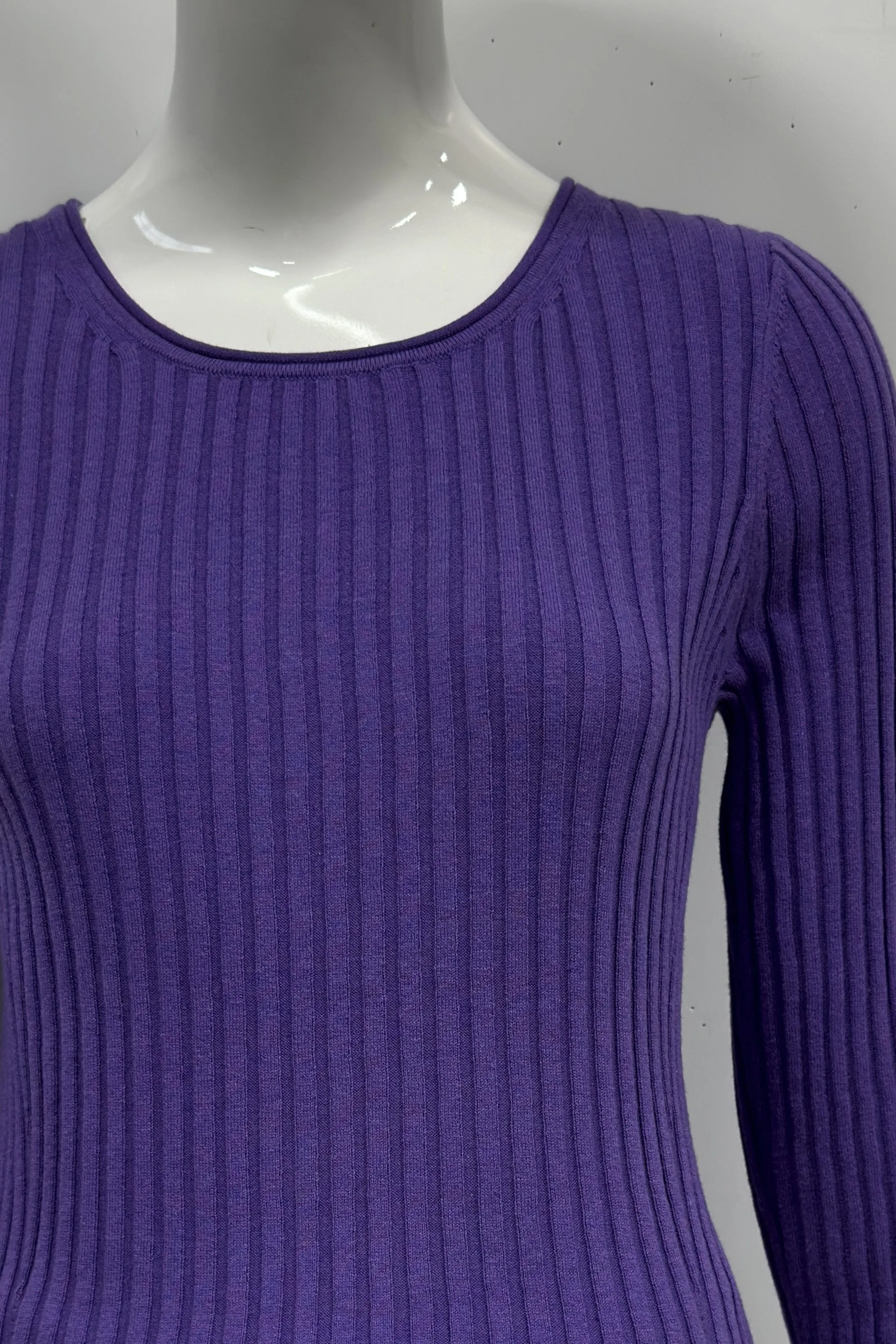 Cotton/Cashmere Blend Long Sleeve Rib Crew Neck Pullover