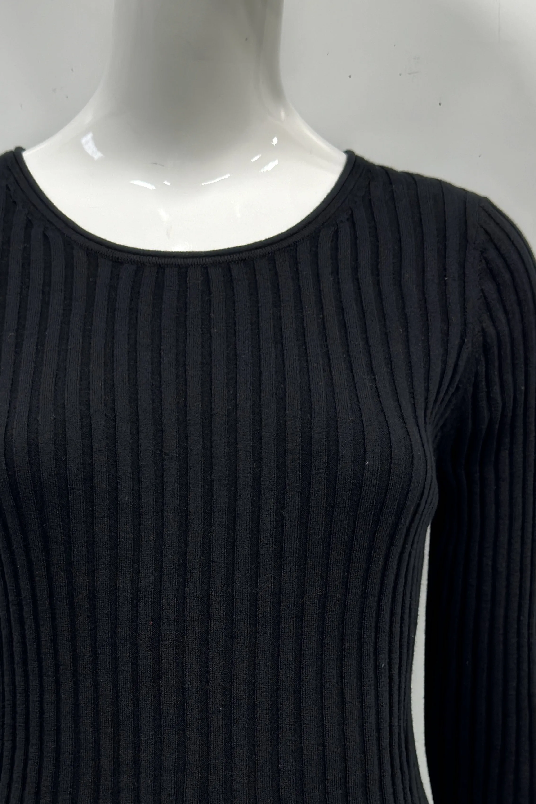 Cotton/Cashmere Blend Long Sleeve Rib Crew Neck Pullover