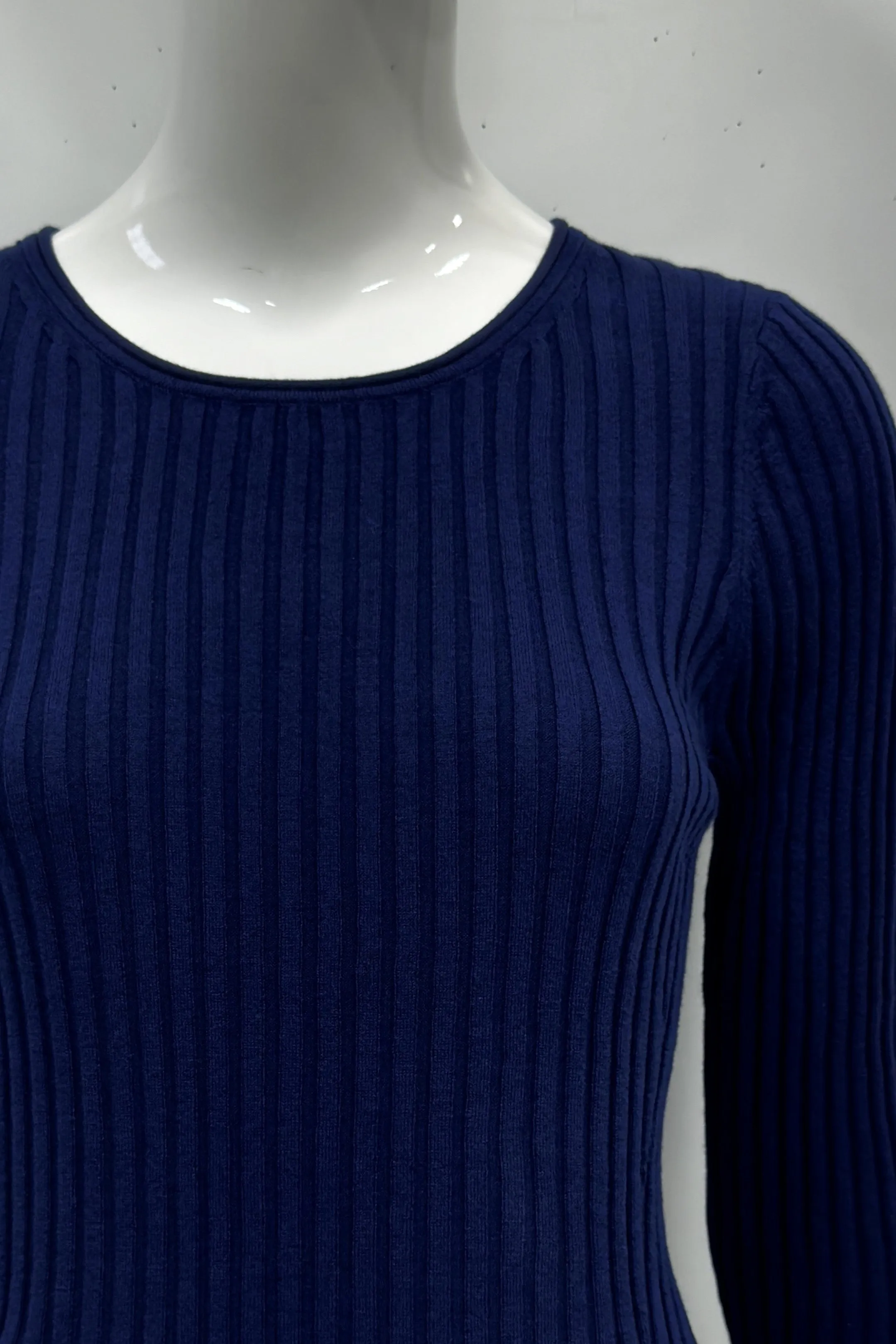 Cotton/Cashmere Blend Long Sleeve Rib Crew Neck Pullover