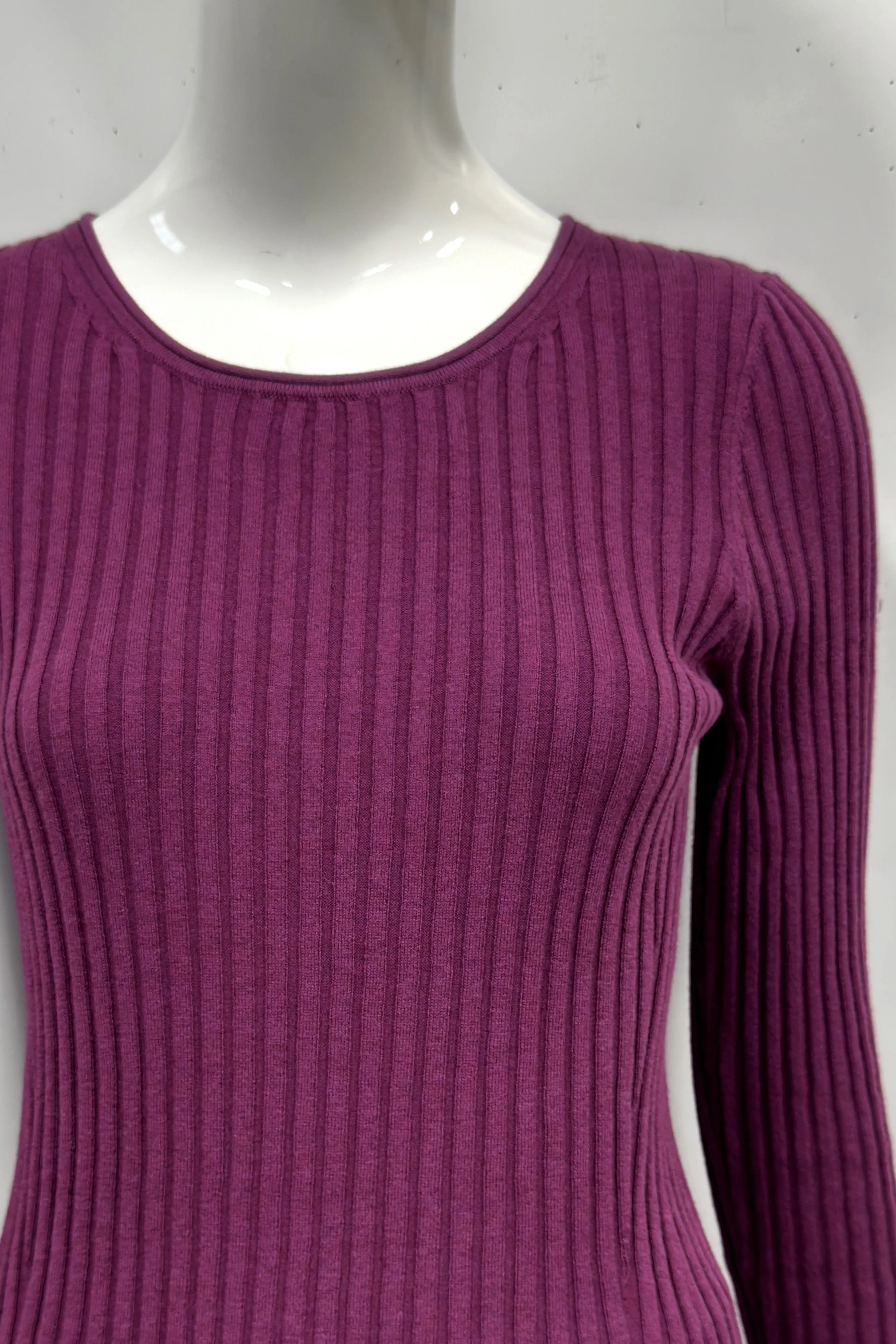 Cotton/Cashmere Blend Long Sleeve Rib Crew Neck Pullover
