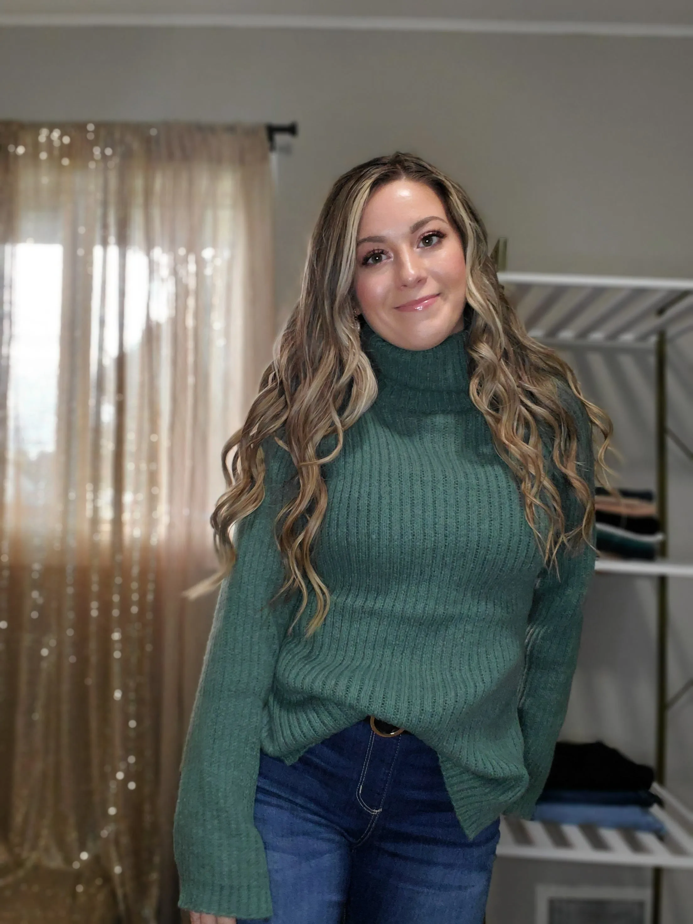 Cozy Season Ribbed Raglan Split Side Long Sleeve Turtleneck Sweater