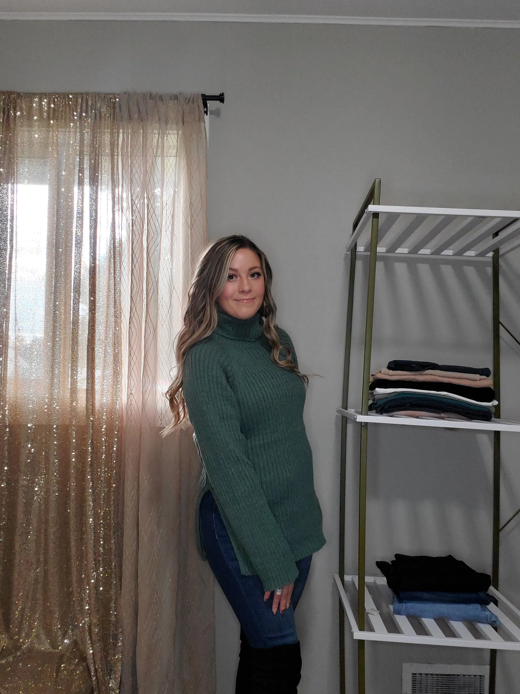 Cozy Season Ribbed Raglan Split Side Long Sleeve Turtleneck Sweater