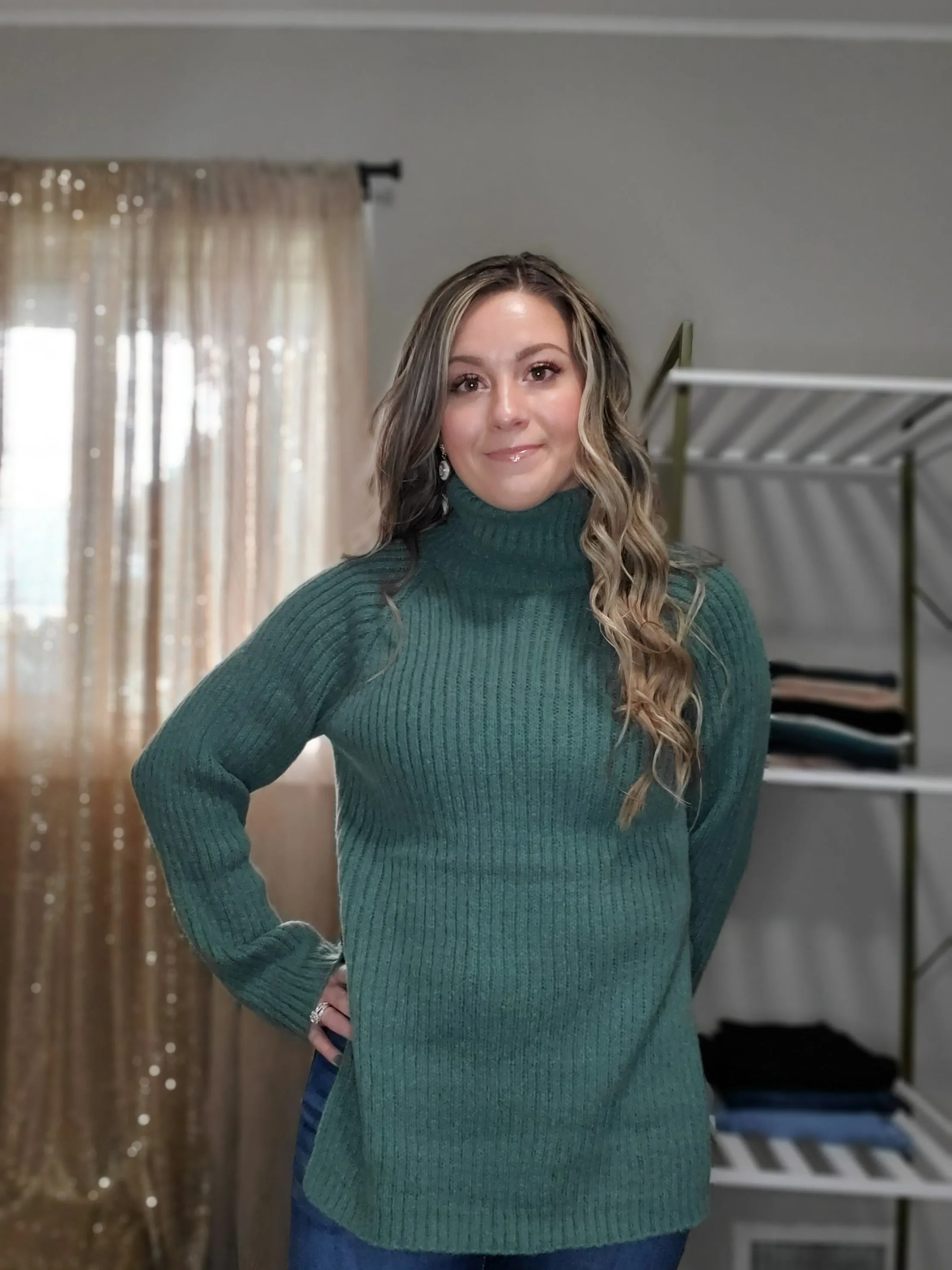 Cozy Season Ribbed Raglan Split Side Long Sleeve Turtleneck Sweater