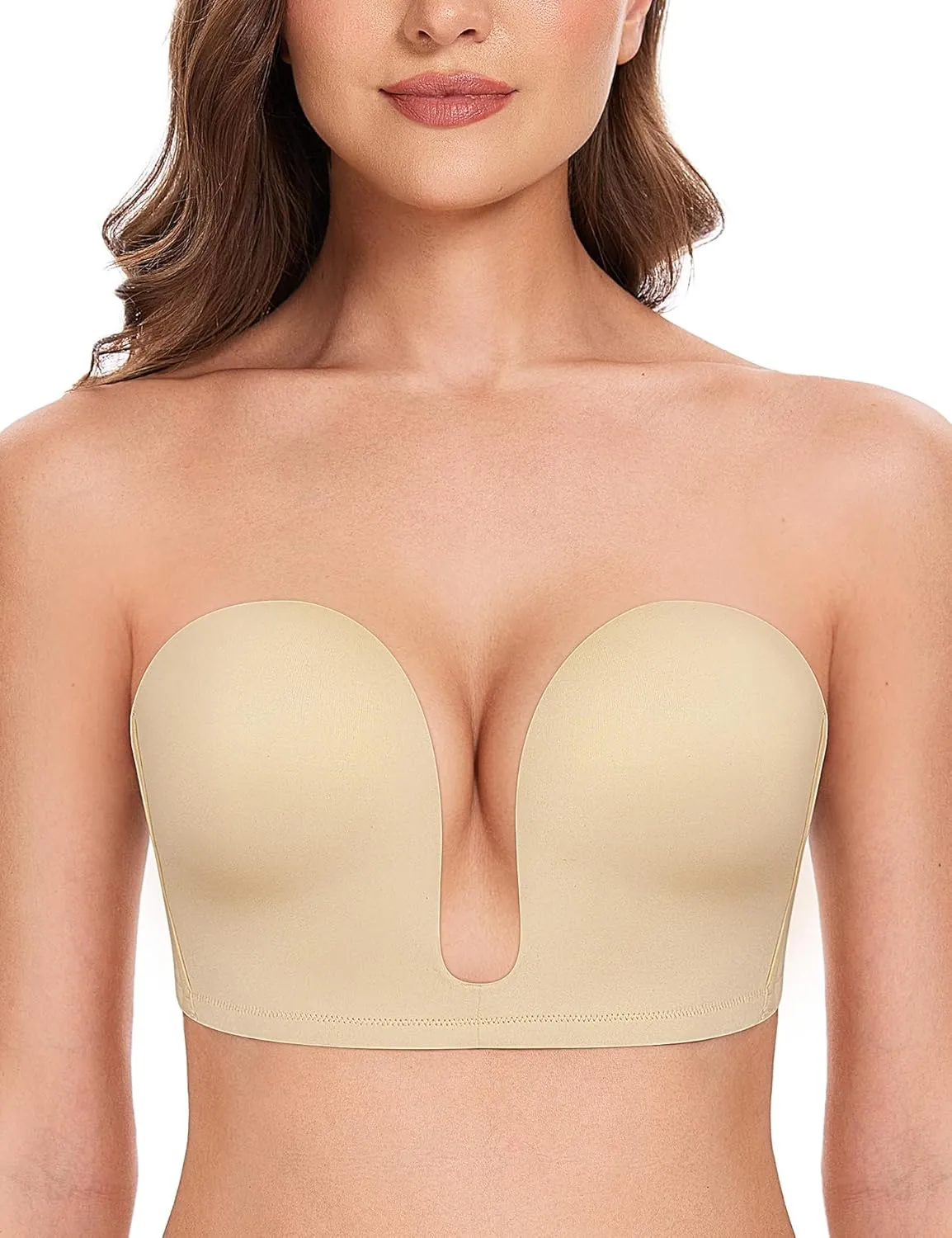 Deep V Wireless Push-Up Bra Nude