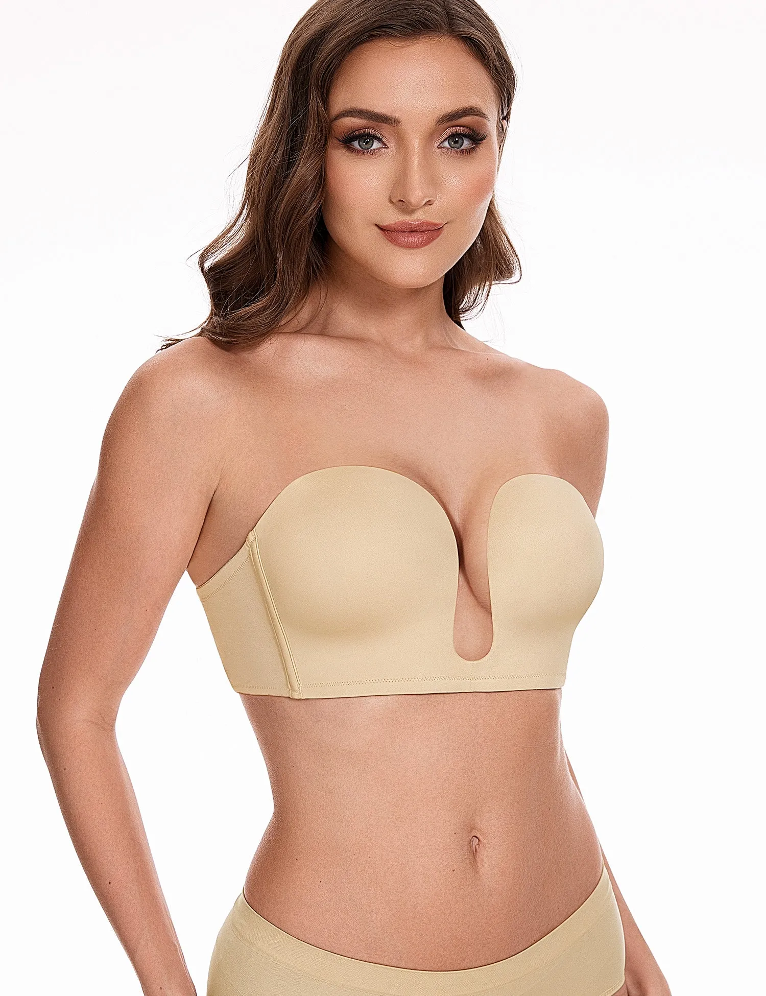 Deep V Wireless Push-Up Bra Nude
