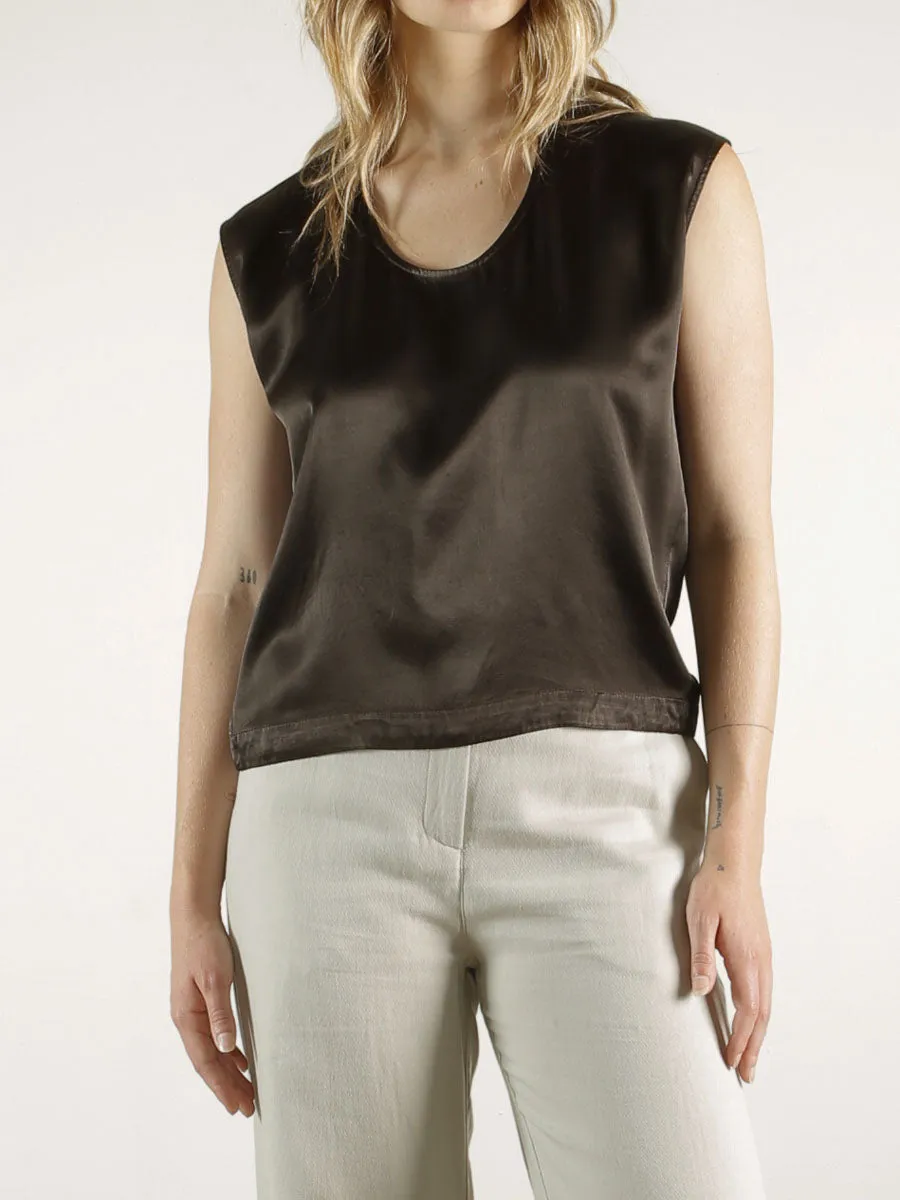 Delphine Cocoon Top in Vintage Satin - Espresso