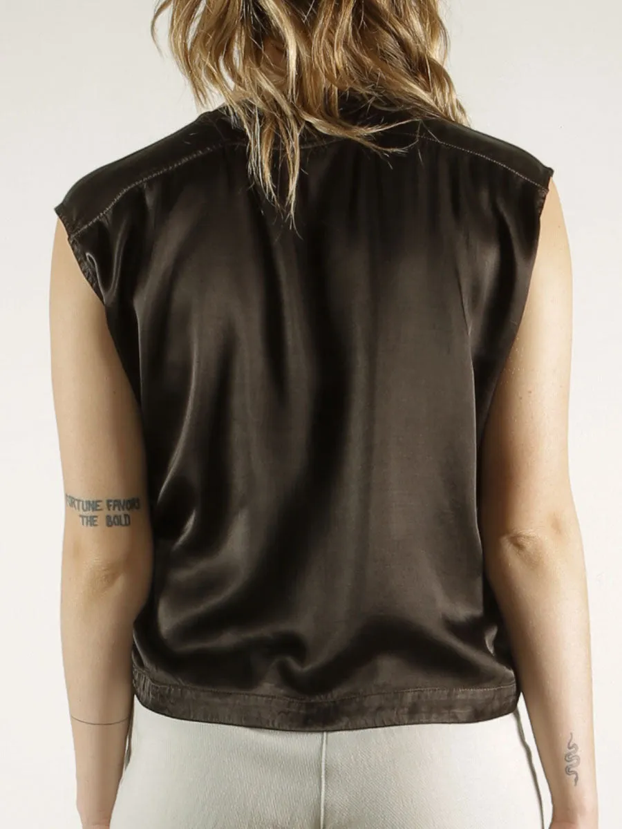 Delphine Cocoon Top in Vintage Satin - Espresso
