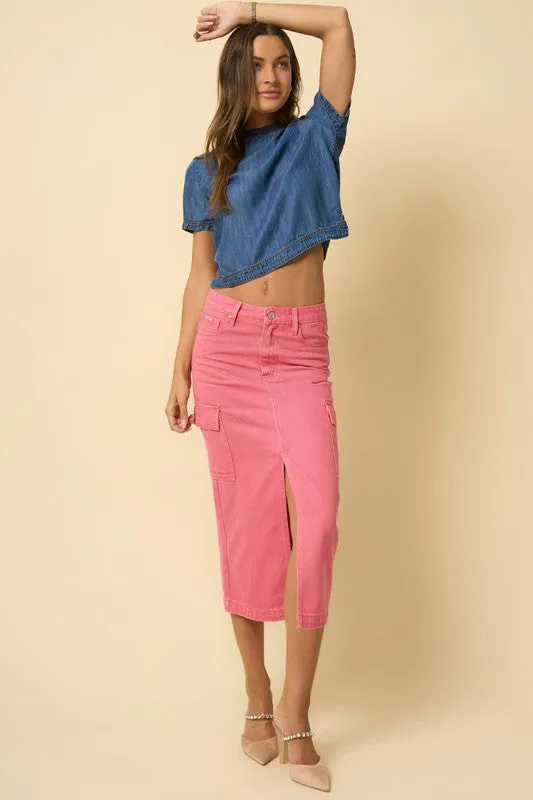 Denim Lab USA COLOR CARGO MIDI SKIRT