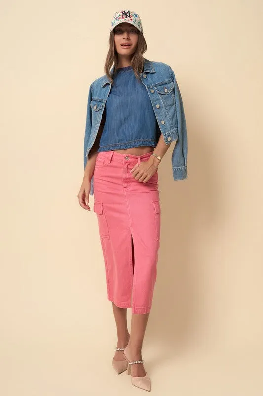 Denim Lab USA COLOR CARGO MIDI SKIRT