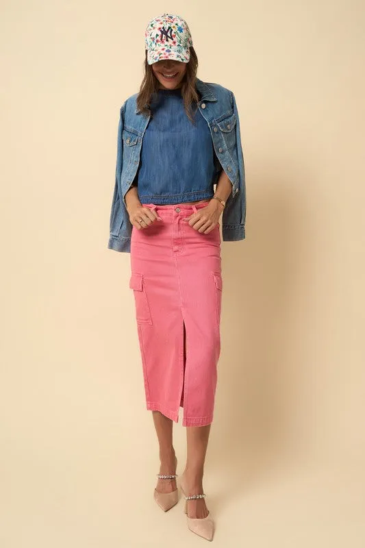 Denim Lab USA COLOR CARGO MIDI SKIRT