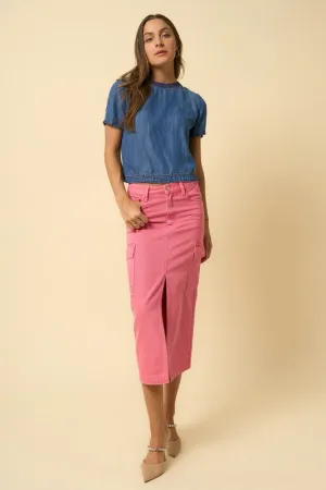 Denim Lab USA COLOR CARGO MIDI SKIRT