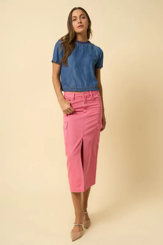 Denim Lab USA COLOR CARGO MIDI SKIRT