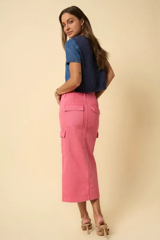 Denim Lab USA COLOR CARGO MIDI SKIRT