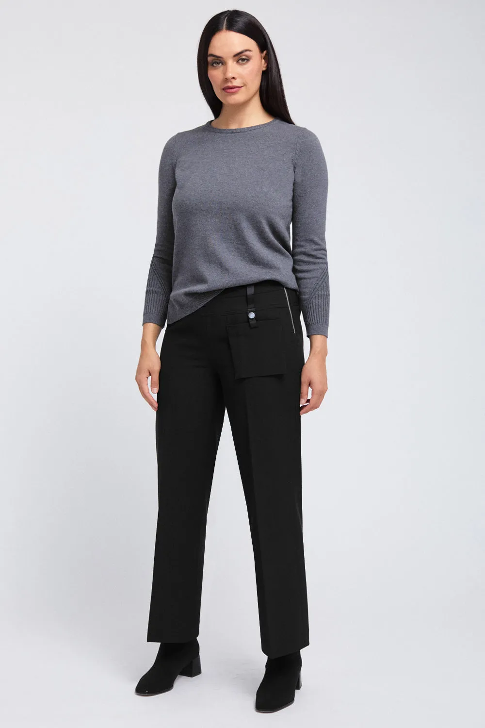 Detail Sleeve Crewneck Knit Top: FINAL SALE