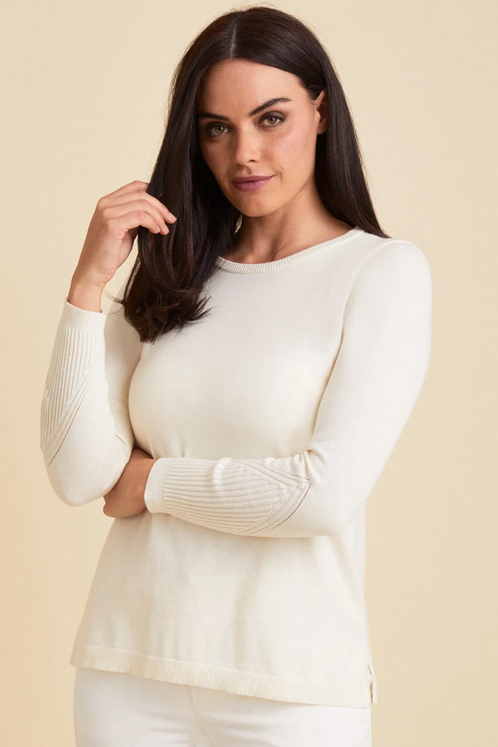 Detail Sleeve Crewneck Knit Top: FINAL SALE
