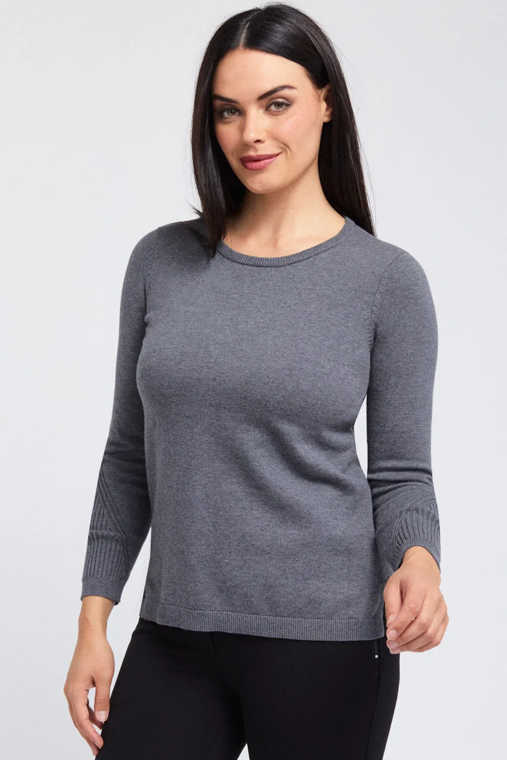 Detail Sleeve Crewneck Knit Top: FINAL SALE