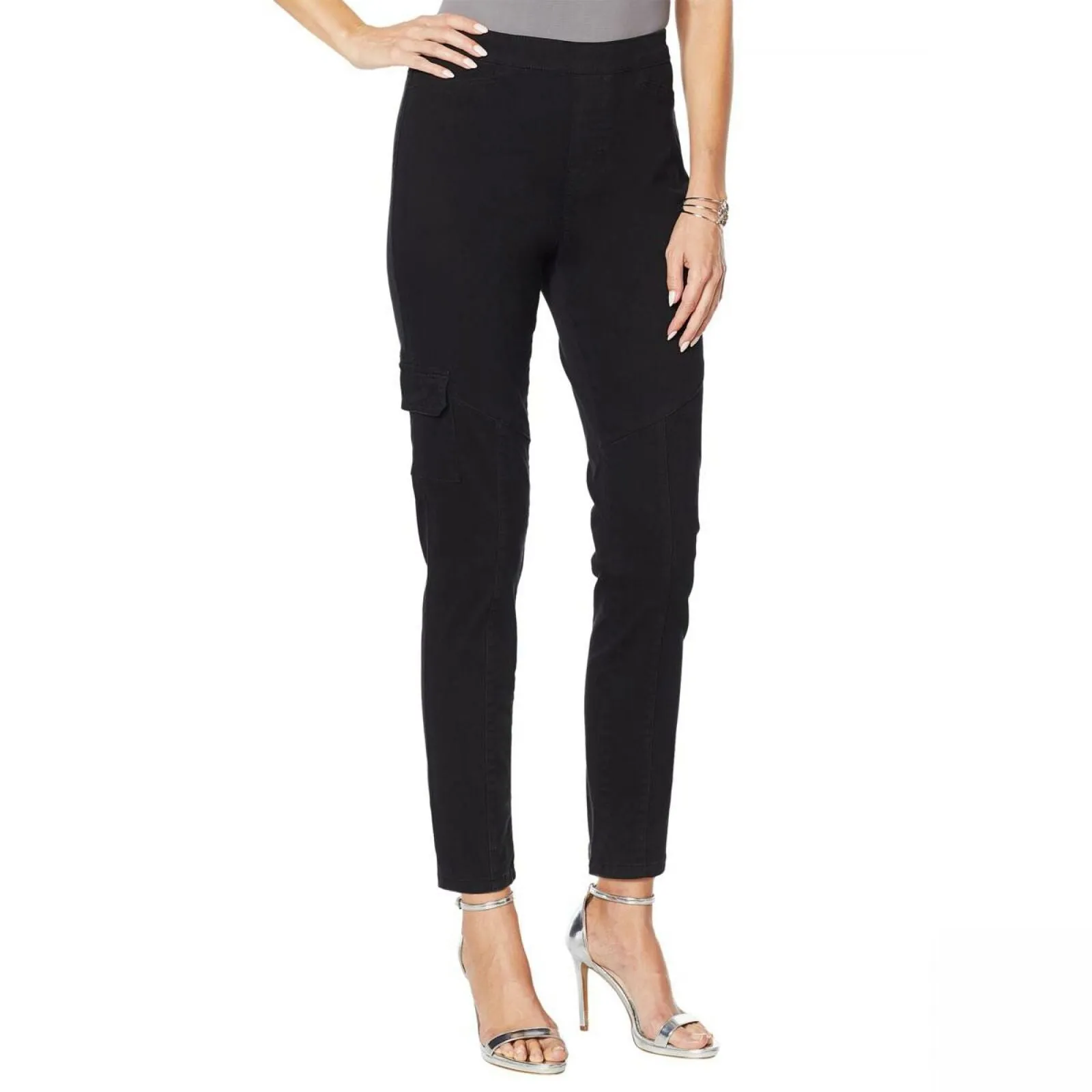 DG2 by Diane Gilman Plus Size Cropped Stretch Twill Cargo Jeggings Black 1X
